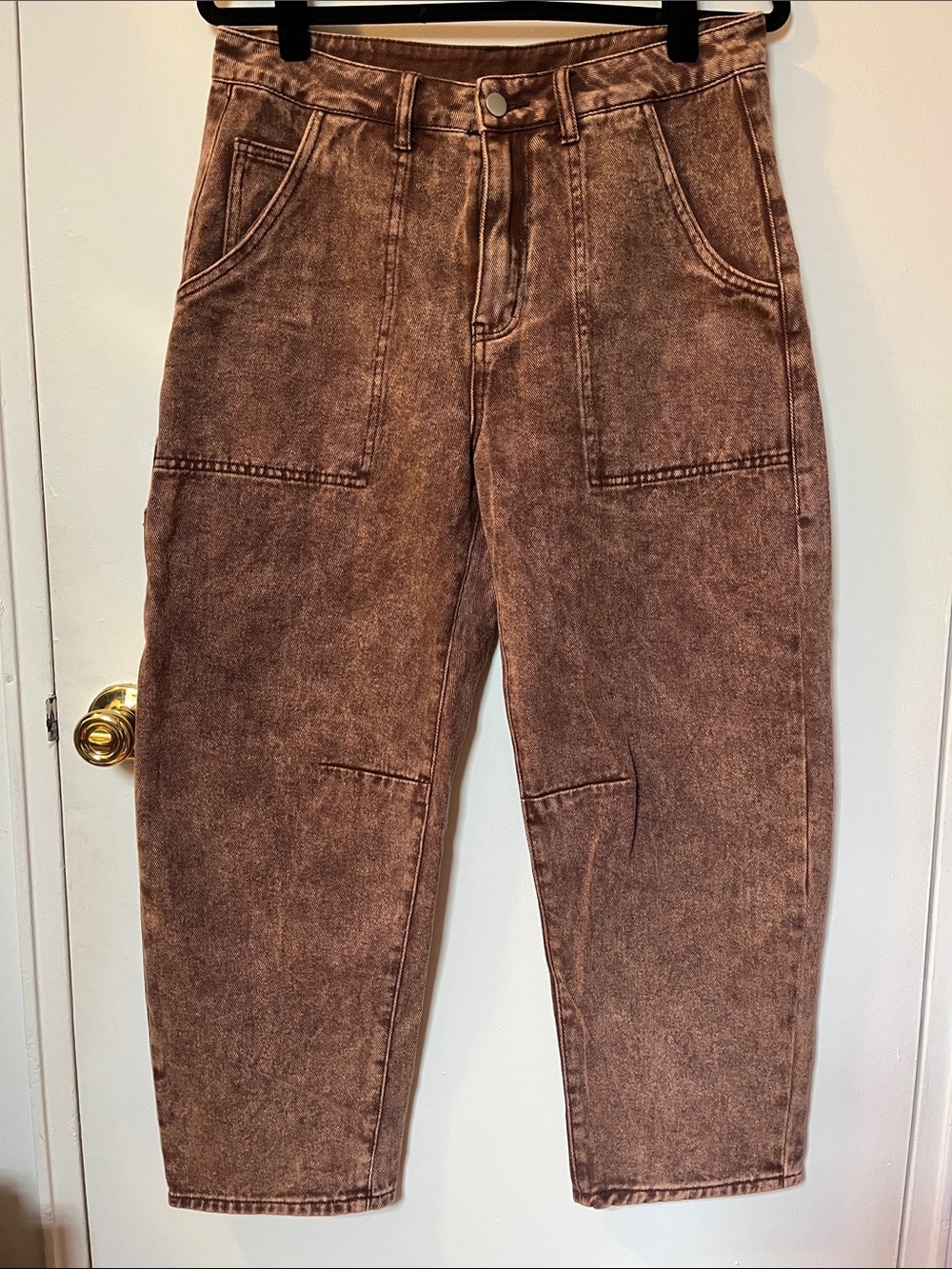 Cider Vintage-Inspired Brown Washed Denim Utility Jeans